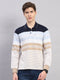 Men Sky Blue Stripe Polo Collar Full Sleeve Winter T-Shirt