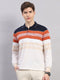 Men Rust Stripe Polo Collar Full Sleeve Winter T-Shirt