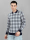 Men Grey Stripe Collar Full Sleeve Winter T-Shirt