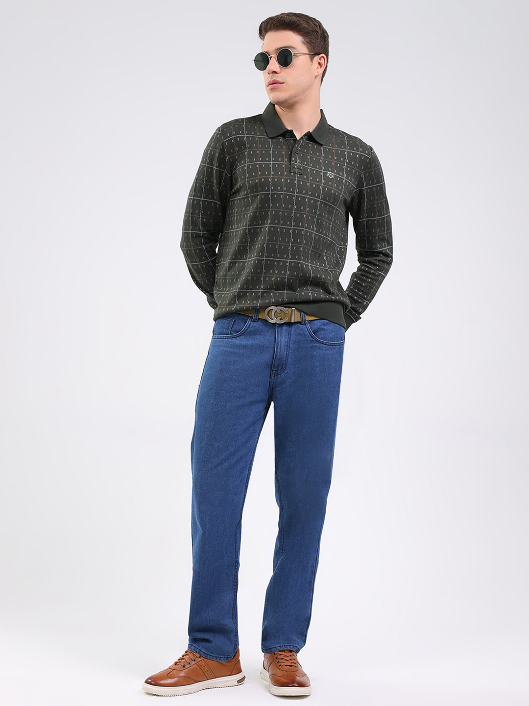 Men Green Stripe Collar Full Sleeve Winter T-Shirt