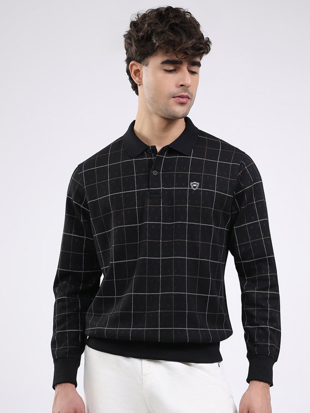 Men Black Solid Collar Full Sleeve Winter T-Shirt