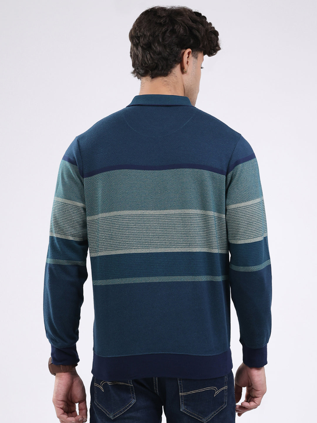 Men Green Solid Collar Full Sleeve Winter T-Shirt