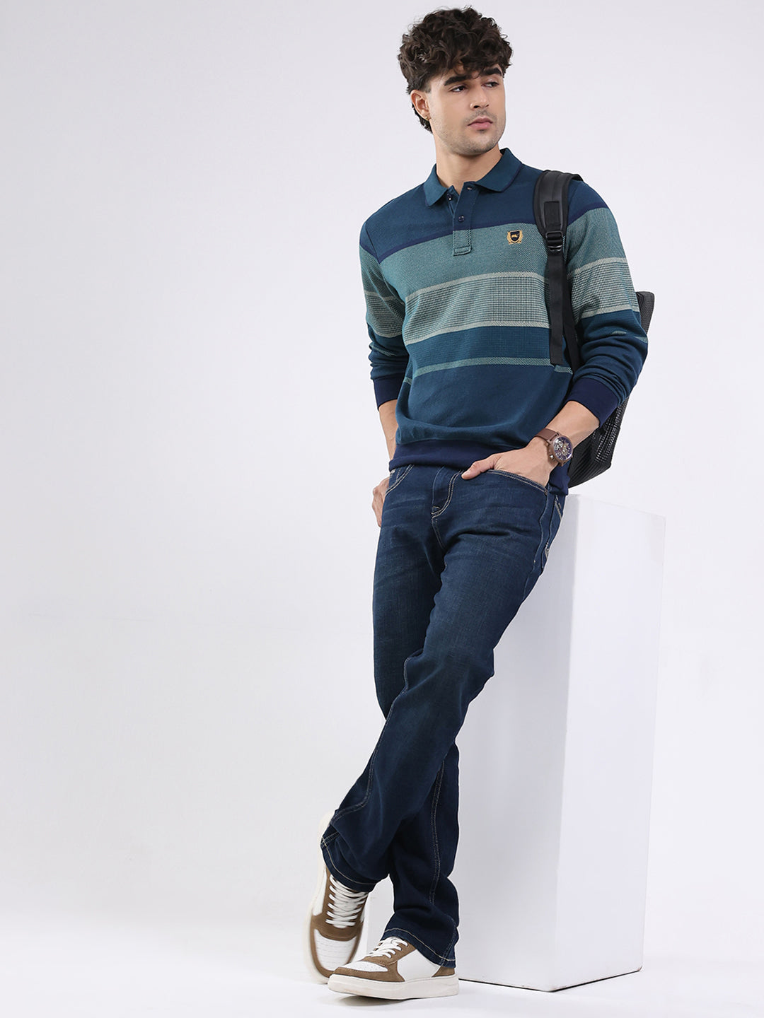 Men Green Solid Collar Full Sleeve Winter T-Shirt