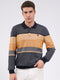 Men Mustard Stripe Collar Full Sleeve Winter T-Shirt