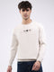 Men Cream Solid Round Neck Full Sleeve Winter T-Shirt