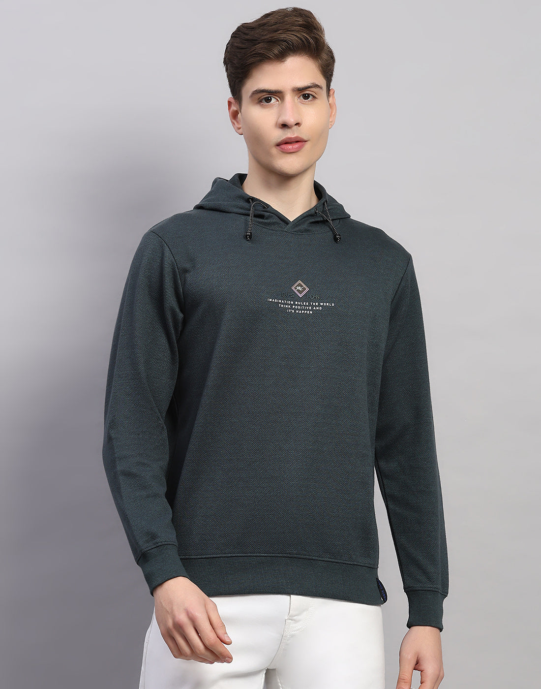 Men Green Printed Round Neck Full Sleeve Winter T-Shirt