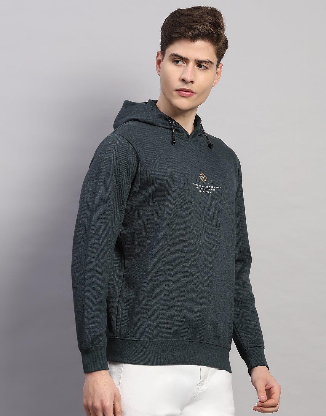 Men Green Printed Round Neck Full Sleeve Winter T-Shirt