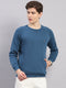 Men Blue Solid Round Neck Full Sleeve Sweatshirt