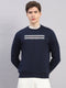 Men Navy Blue Printed Round Neck Full Sleeve Sweatshirt