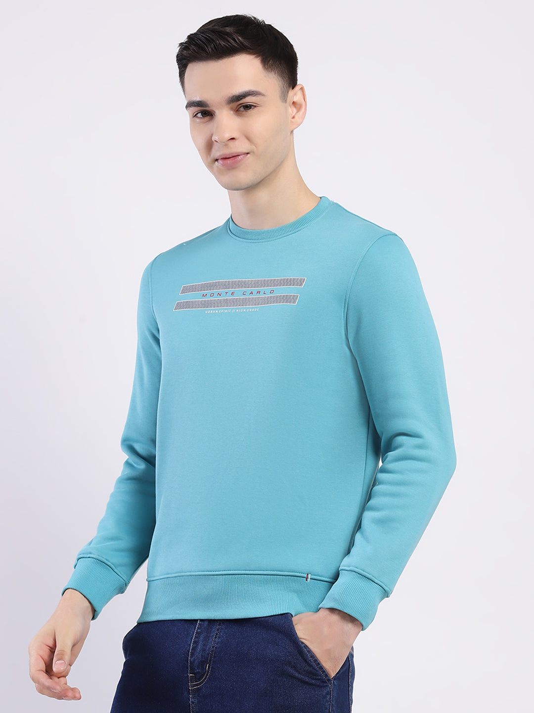 Men Blue Solid Round Neck Full Sleeve Sweatshirt