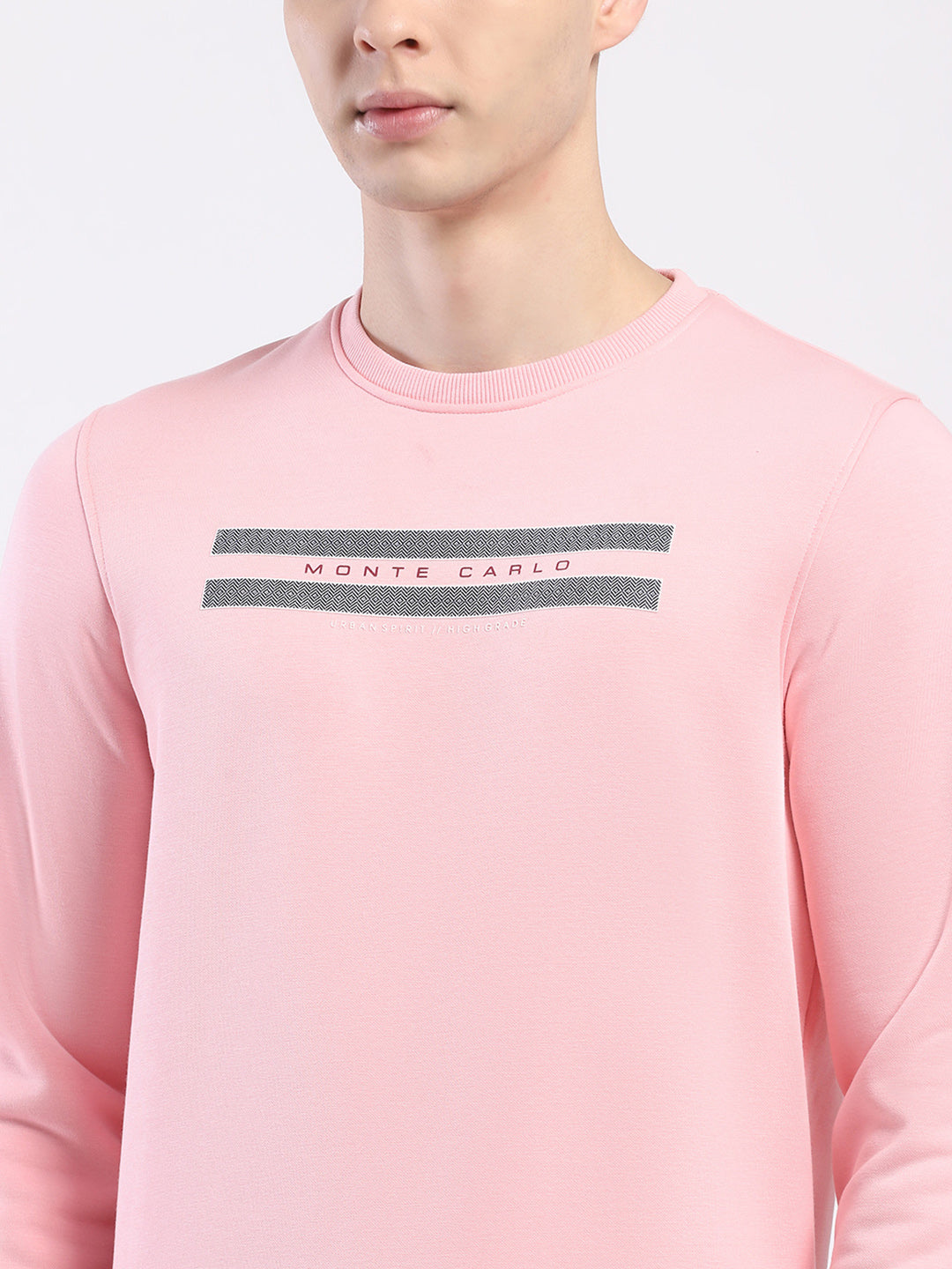Men Pink Solid Round Neck Full Sleeve Sweatshirt