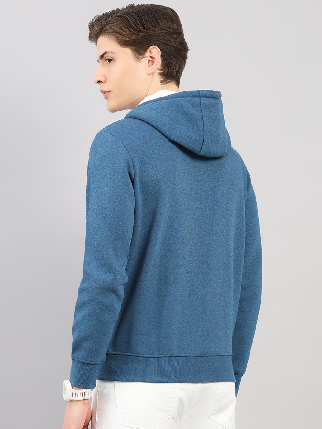 Men Blue Solid Hooded Full Sleeve Sweatshirt