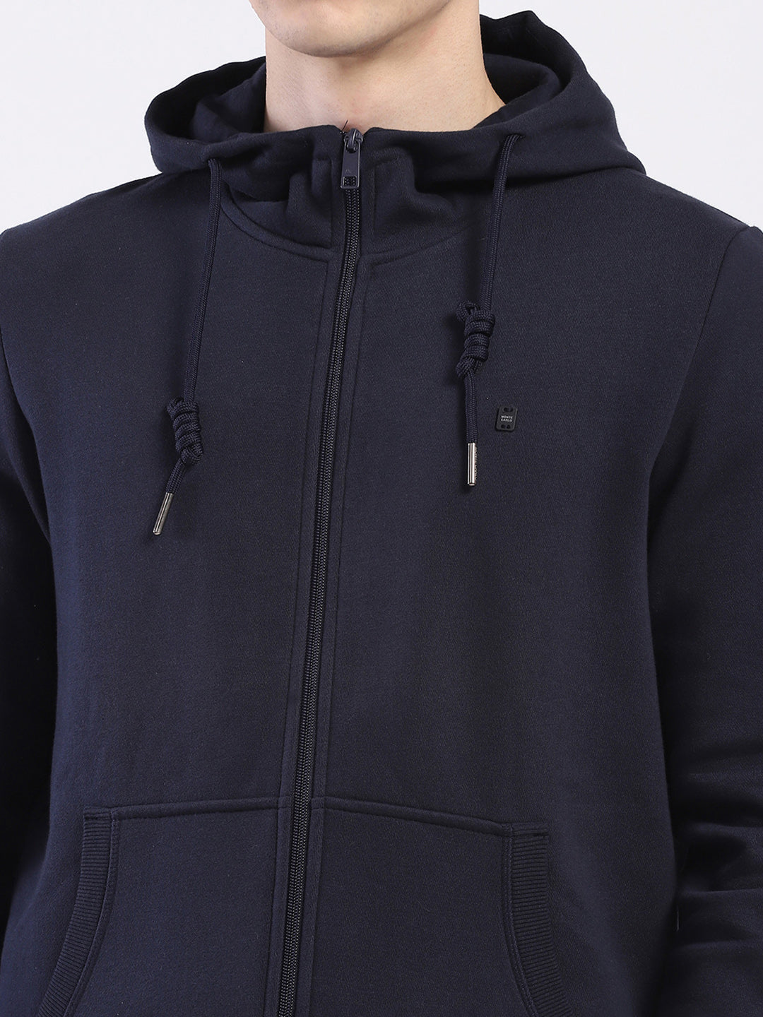 Men Navy Blue Solid Hooded Full Sleeve Sweatshirt