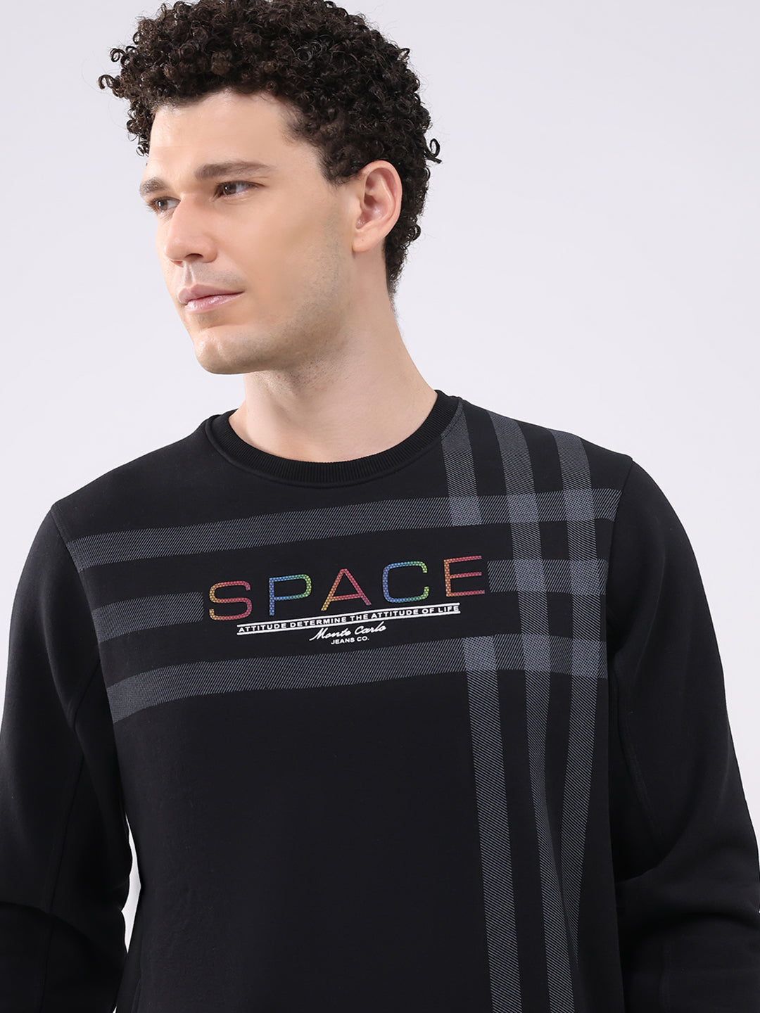 Men Black Printed Collar Full Sleeve Winter Tracksuit