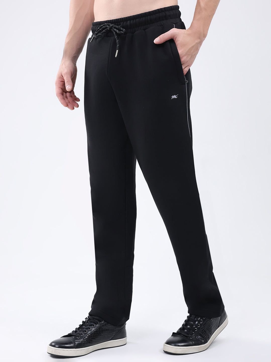 Men Black Printed Collar Full Sleeve Winter Tracksuit