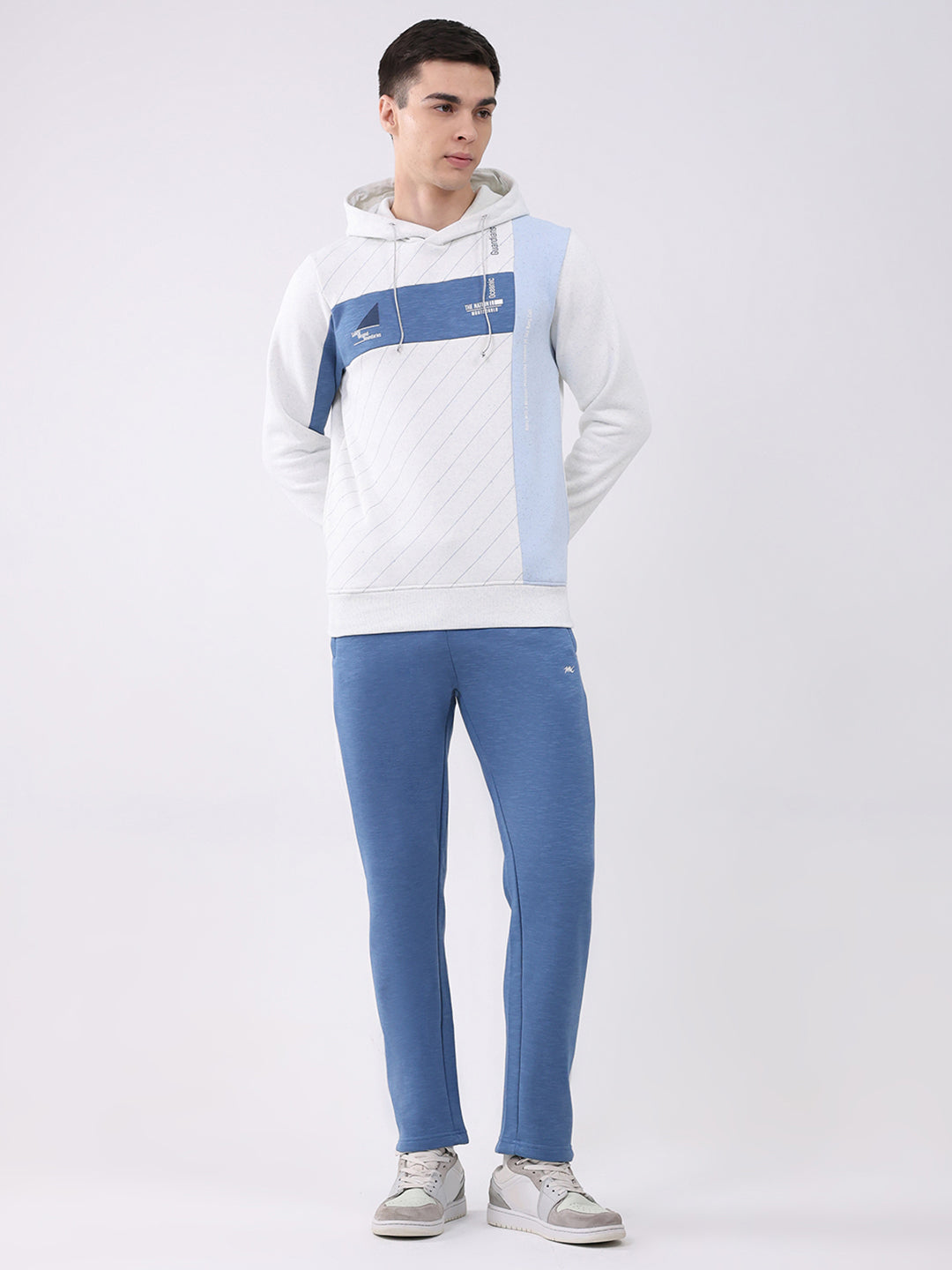 Men Blue Printed Collar Full Sleeve Winter Tracksuit