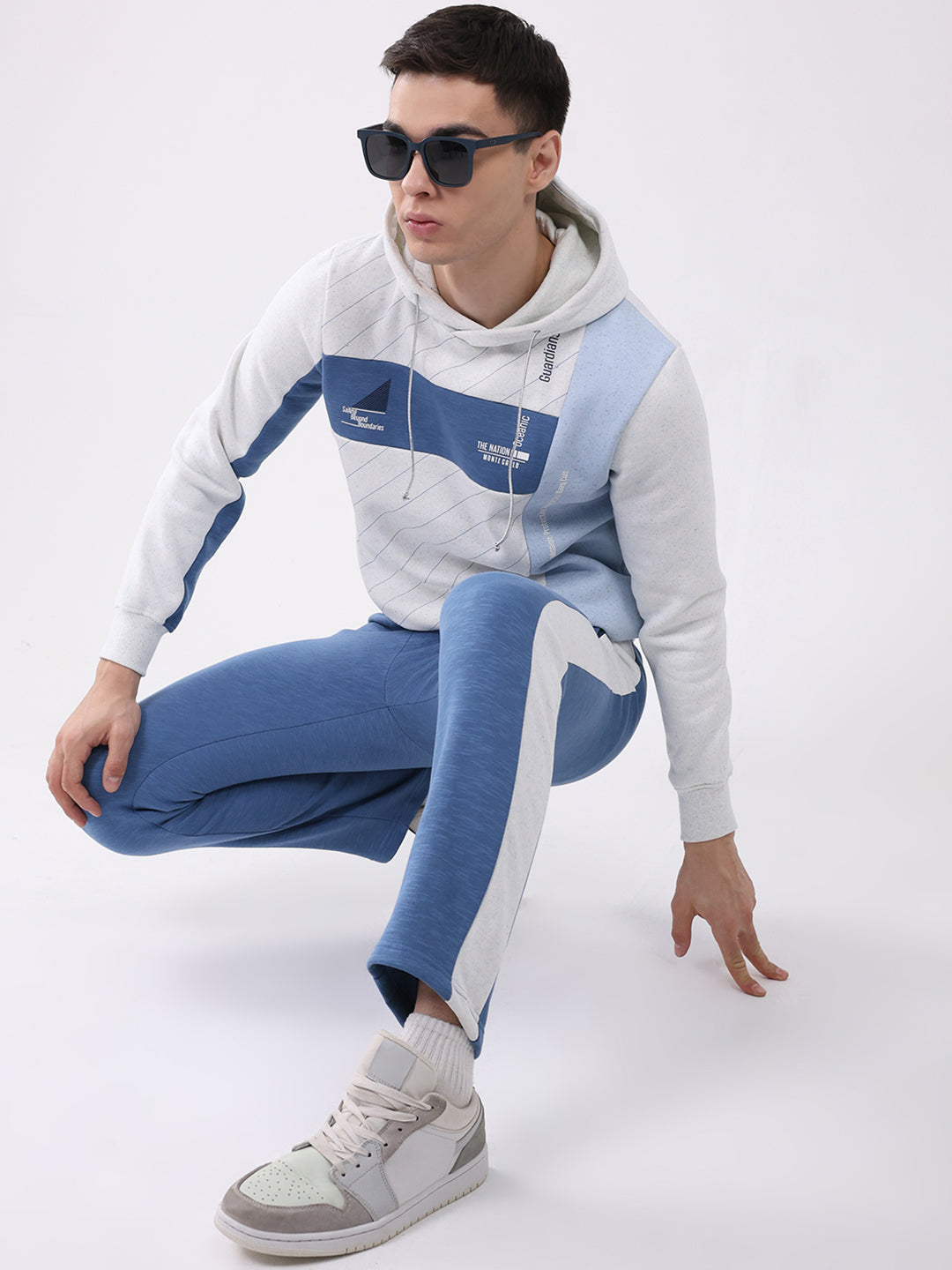 Men Blue Printed Collar Full Sleeve Winter Tracksuit