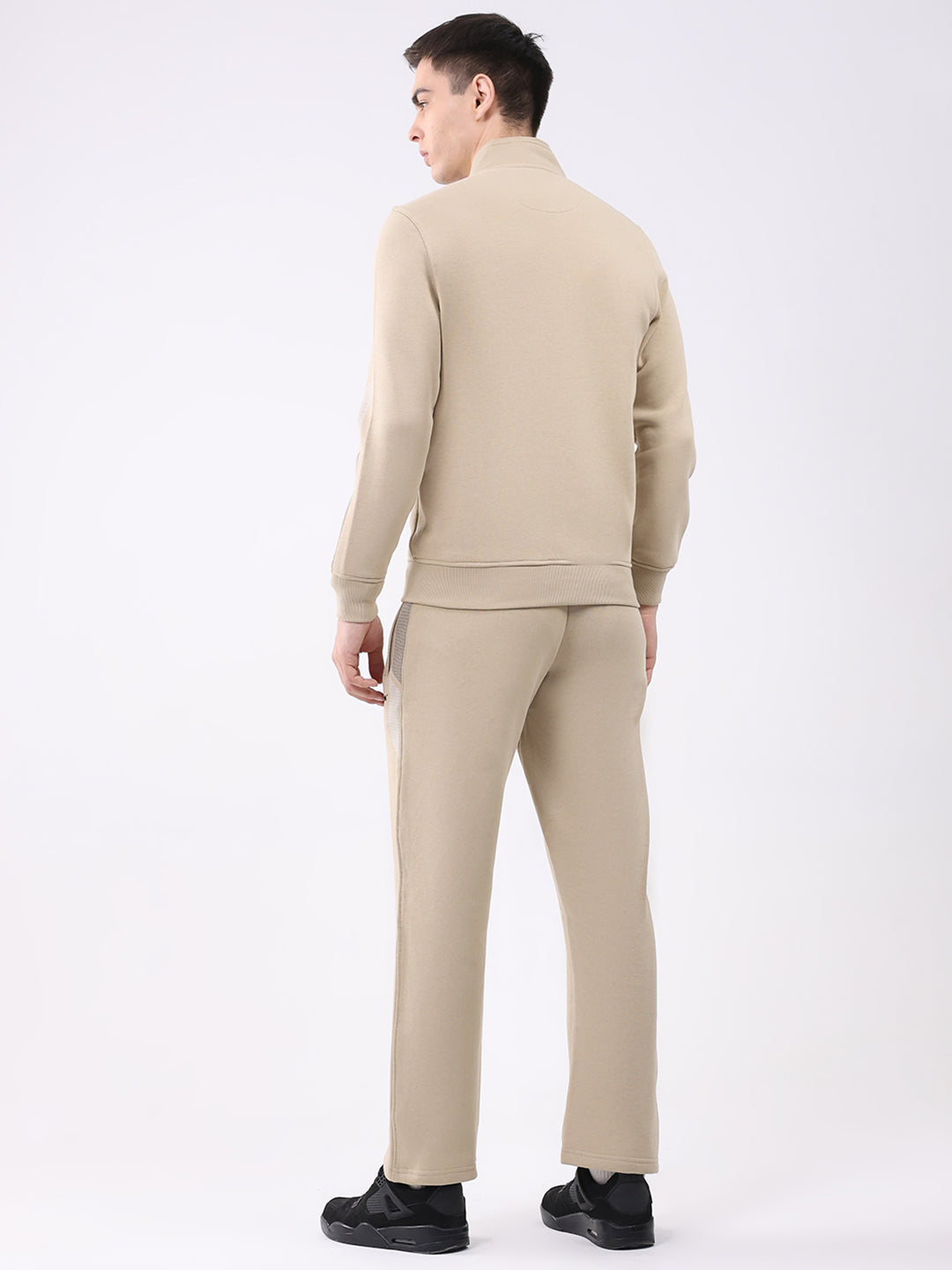 Men Camel Brown Printed Collar Full Sleeve Winter Tracksuit