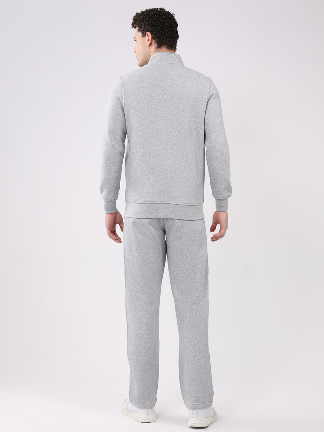 Men Grey Printed Collar Full Sleeve Winter Tracksuit