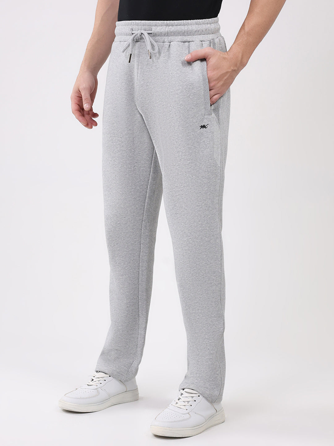 Men Grey Printed Collar Full Sleeve Winter Tracksuit