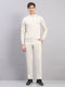 Men Off White Solid Stand Collar Full Sleeve Winter Tracksuit
