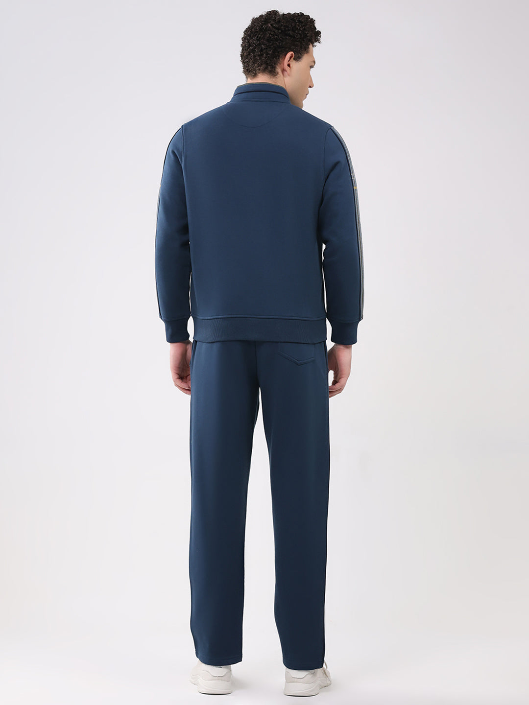 Men Blue Solid Collar Full Sleeve Winter Tracksuit