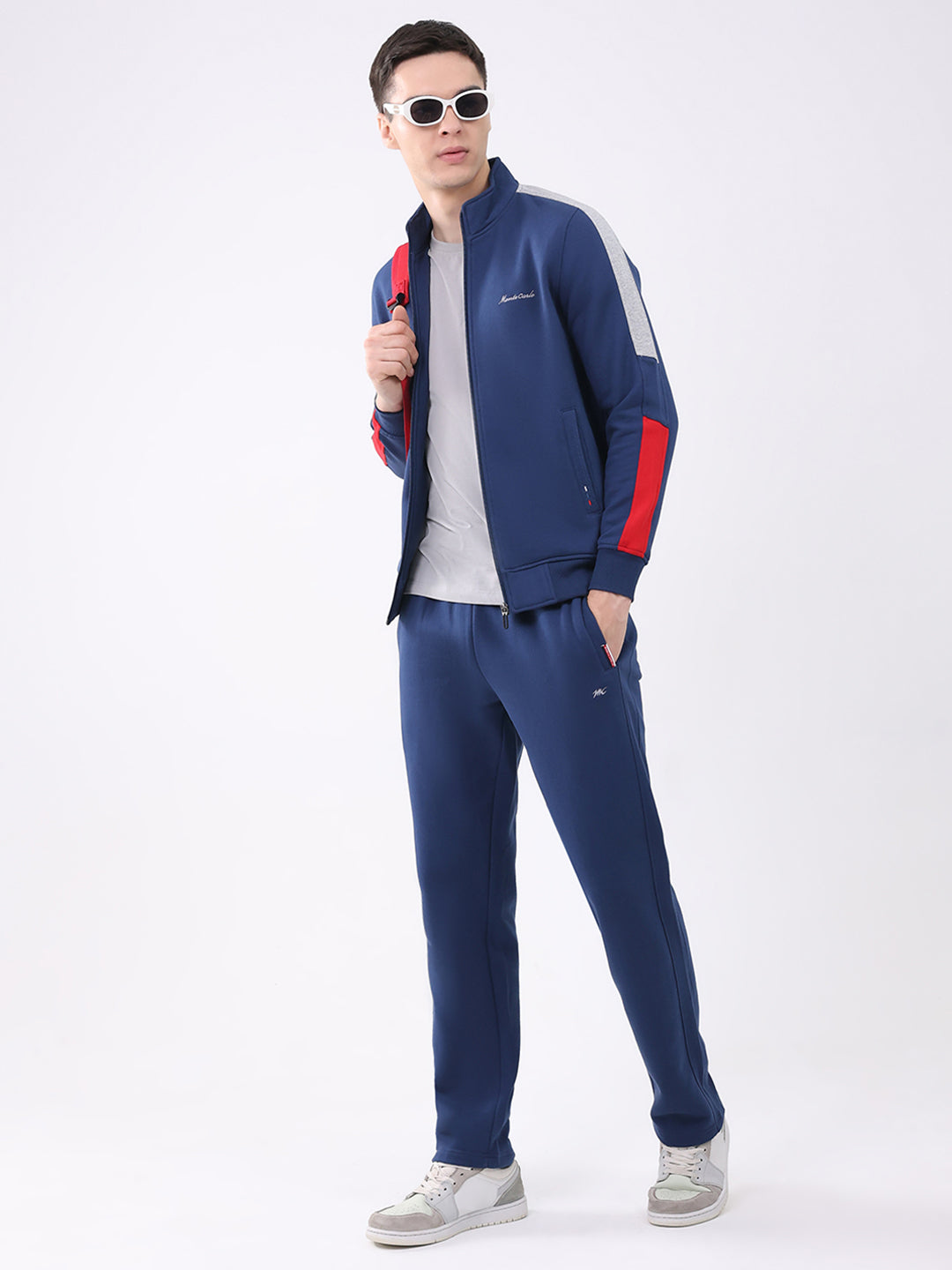Men Blue Embroidered Collar Full Sleeve Winter Tracksuit