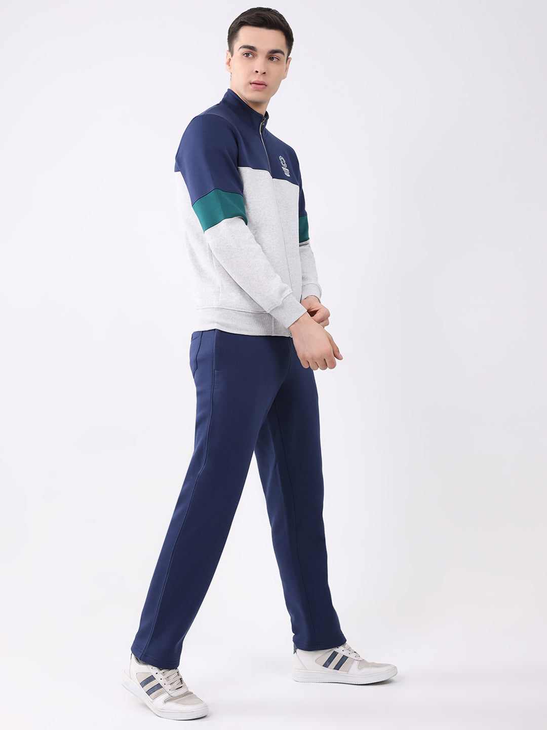 Men Blue Printed Collar Full Sleeve Winter Tracksuit