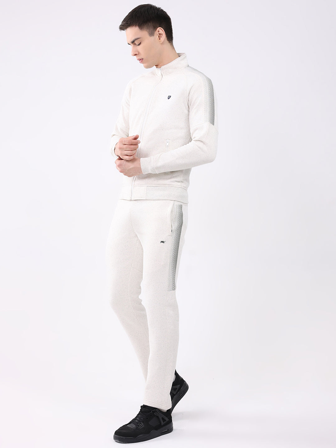 Men Off White Printed Collar Full Sleeve Winter Tracksuit