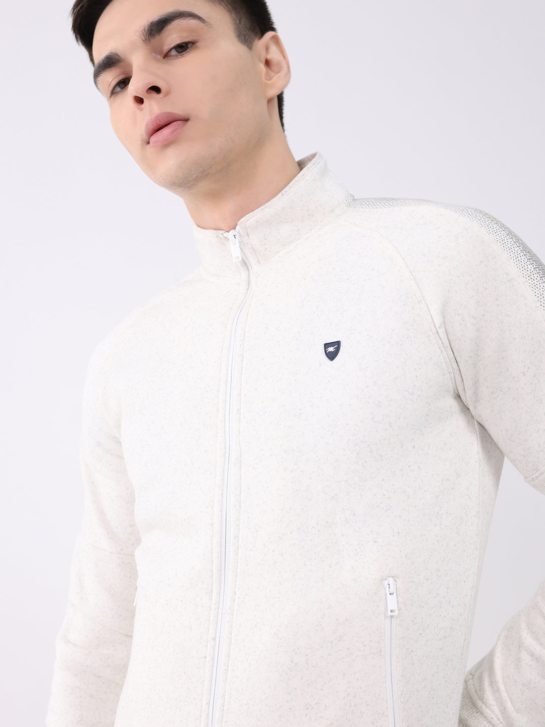 Men Off White Printed Collar Full Sleeve Winter Tracksuit