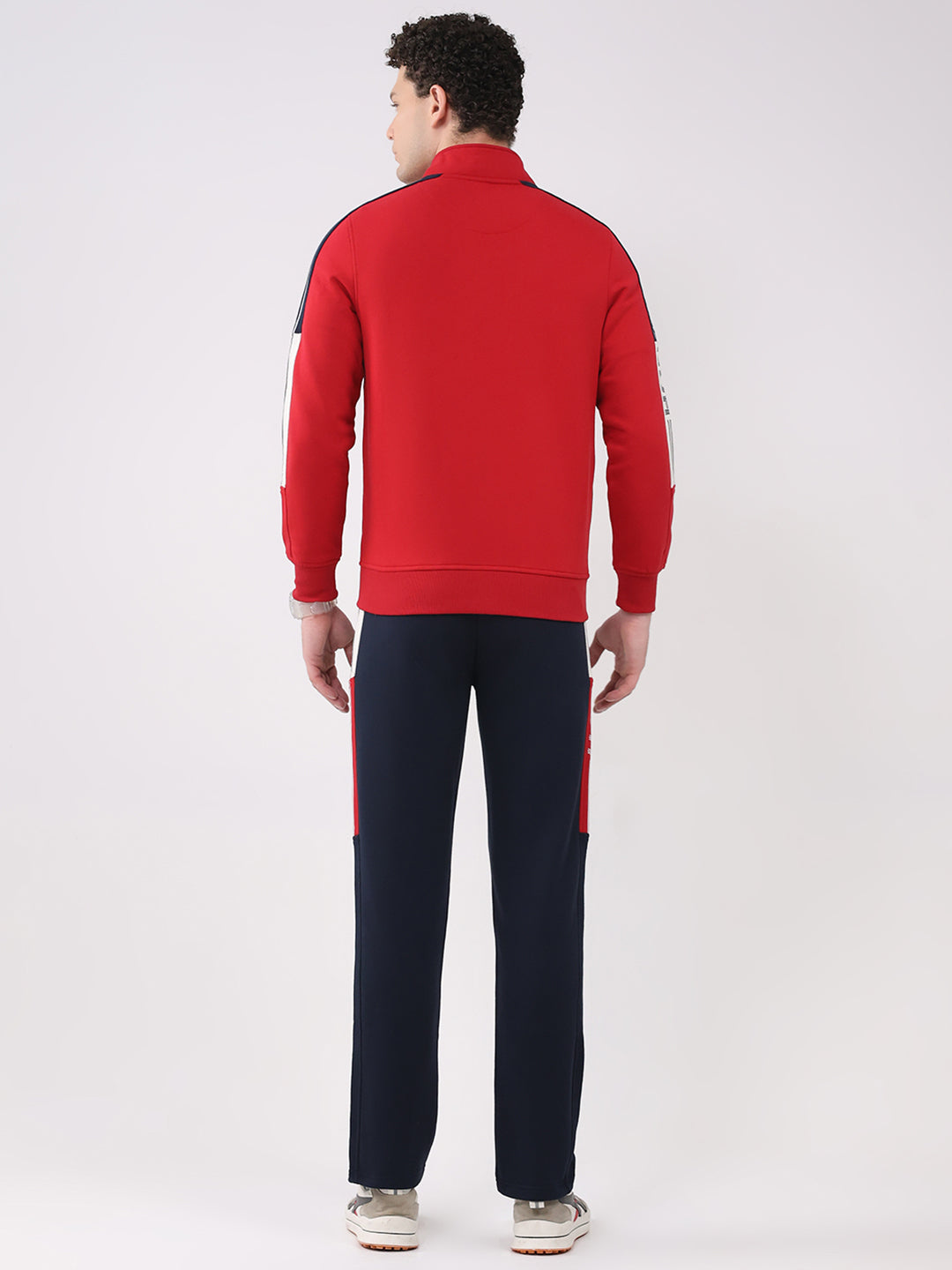 Men Red Printed Collar Full Sleeve Winter Tracksuit