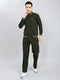 Men Olive Stripe Round Neck Full Sleeve Winter Tracksuit
