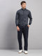 Men Navy Blue Embroidered Round Neck Full Sleeve Winter Tracksuit