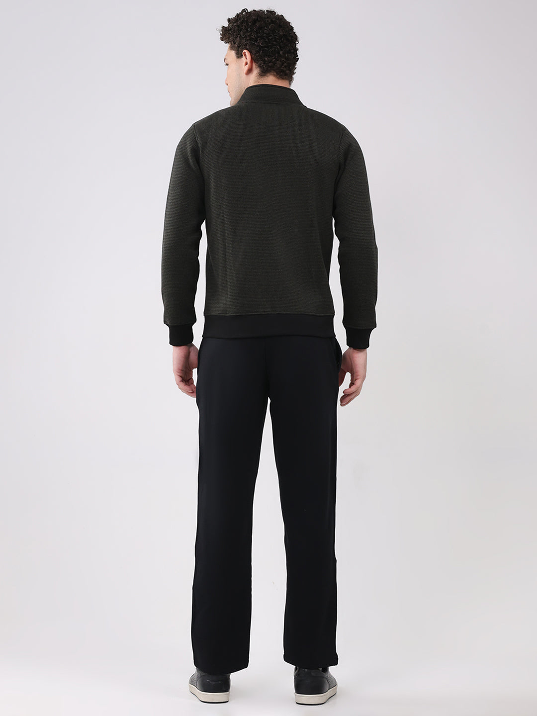 Men Black Embroidered Round Neck Full Sleeve Winter Tracksuit