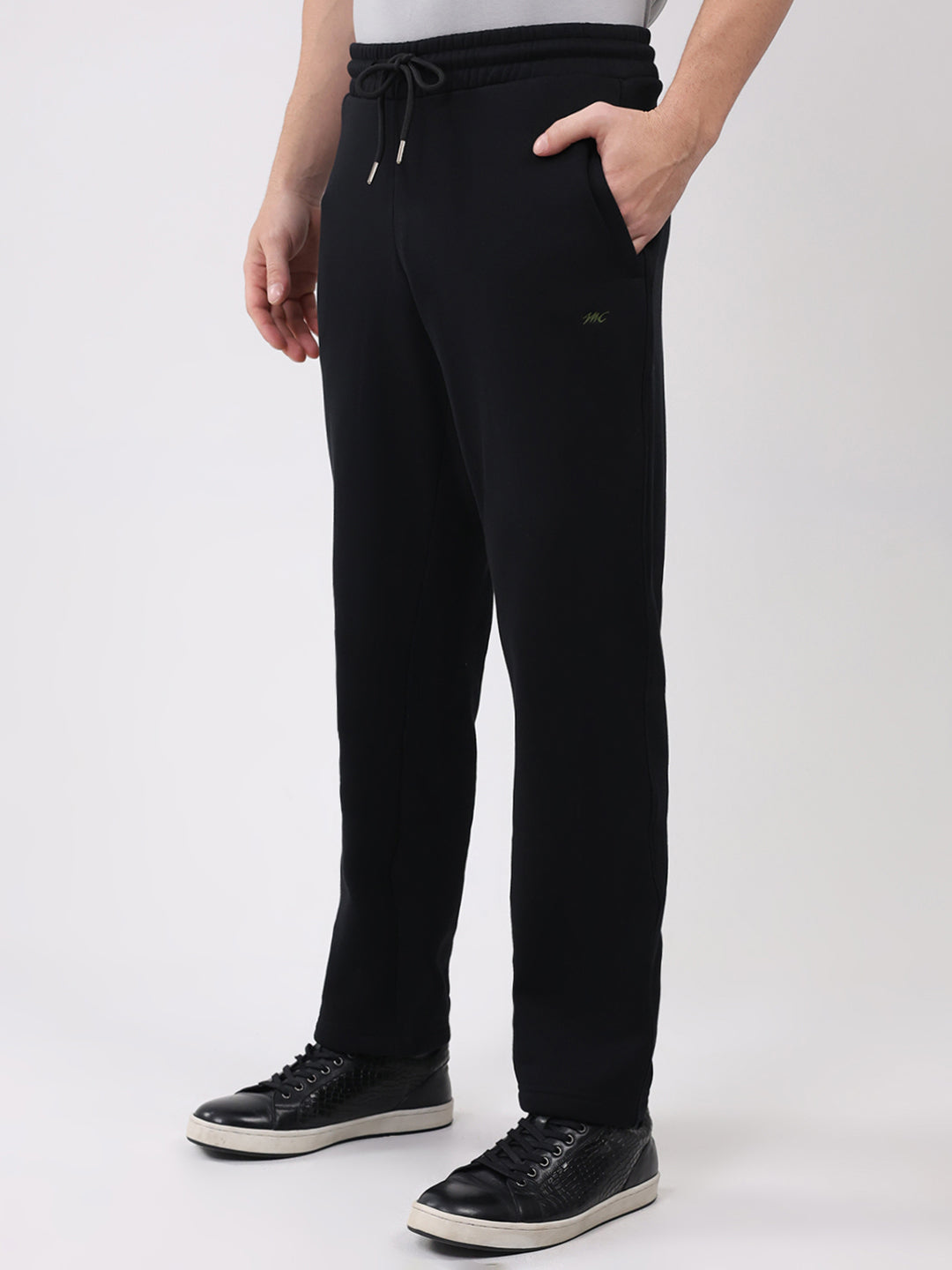 Men Black Embroidered Round Neck Full Sleeve Winter Tracksuit