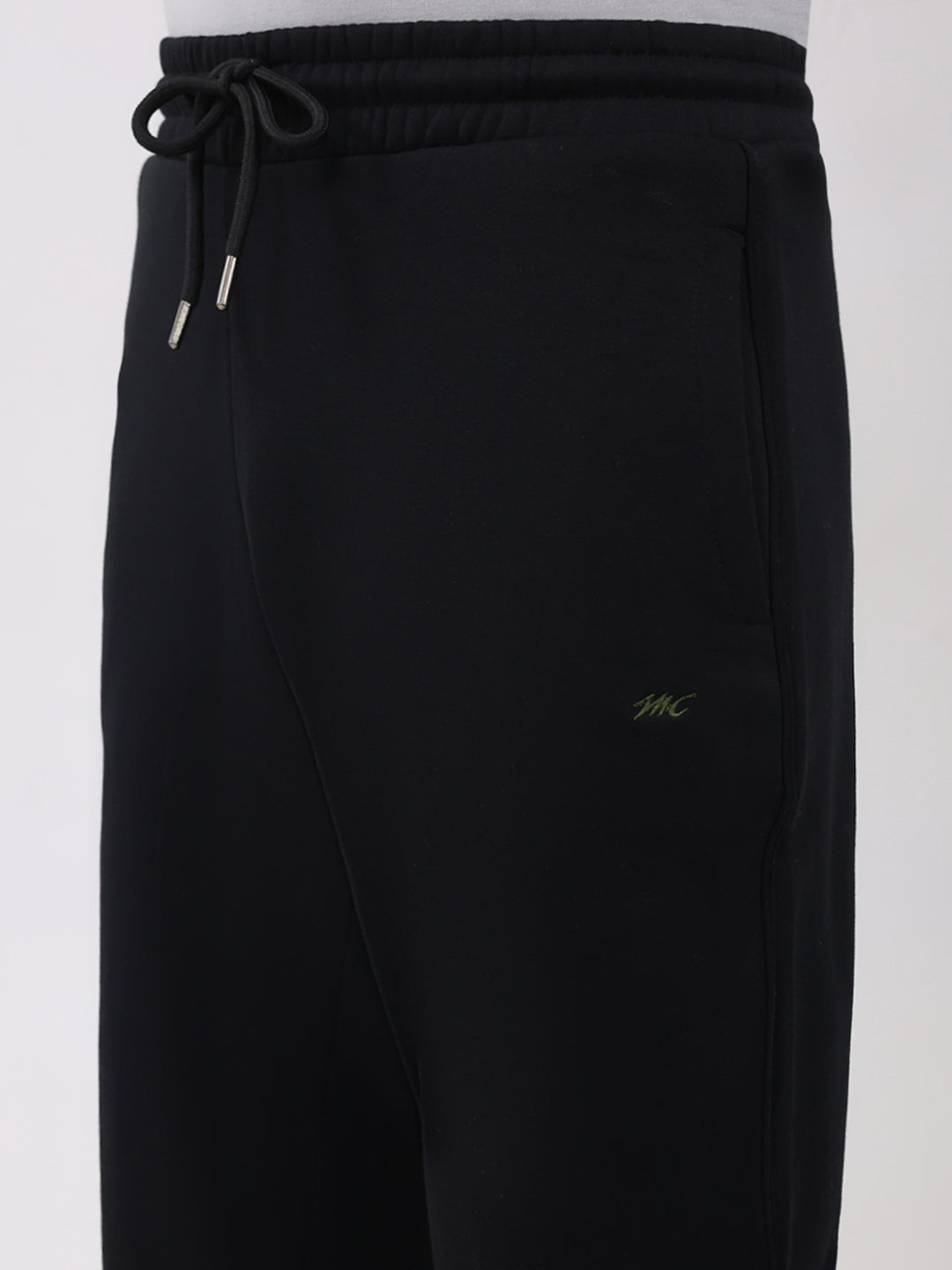 Men Black Embroidered Round Neck Full Sleeve Winter Tracksuit