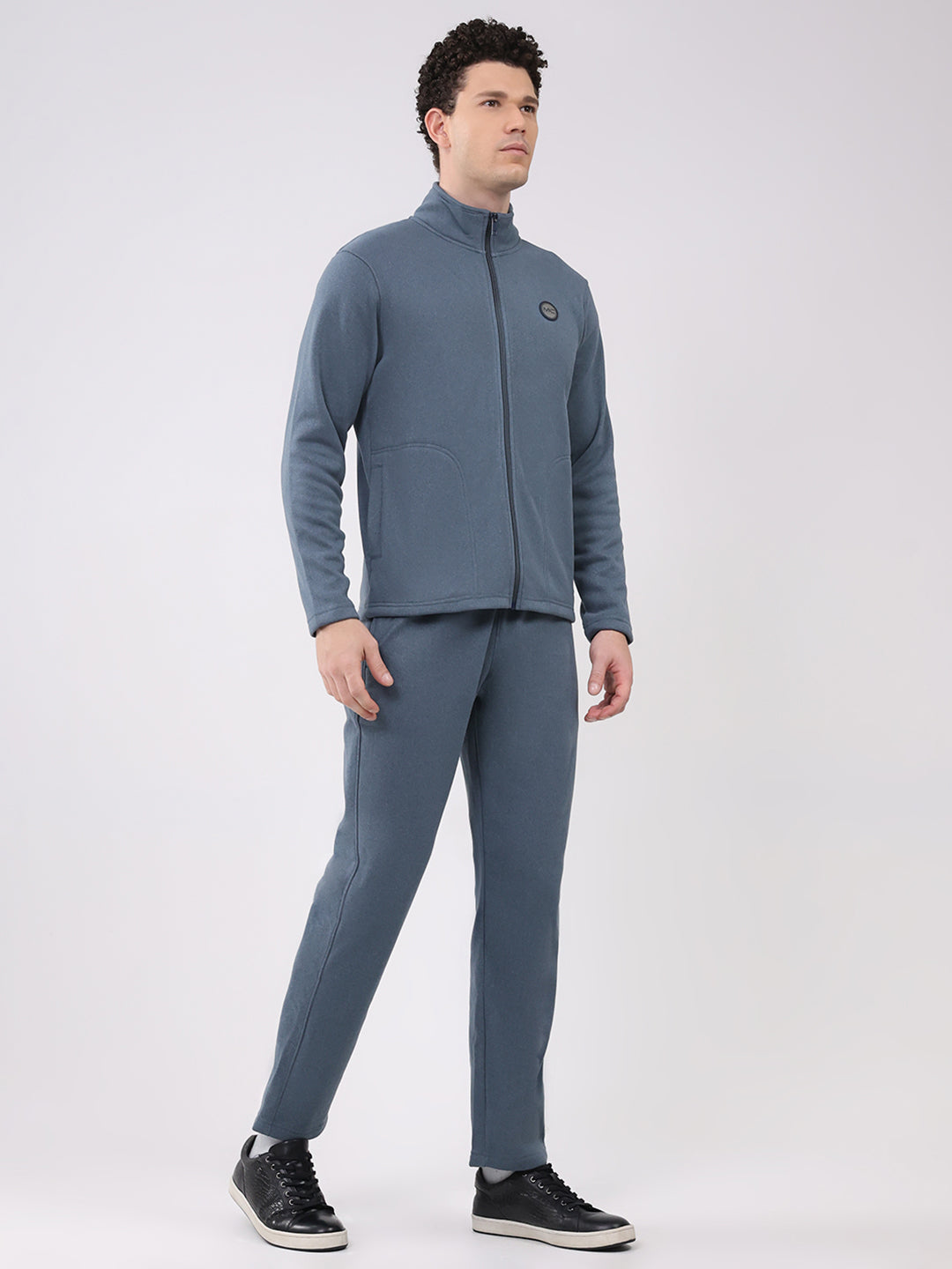 Men Blue Solid Round Neck Full Sleeve Winter Tracksuit