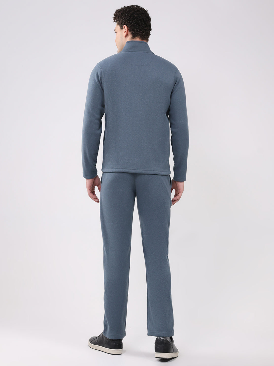 Men Blue Solid Round Neck Full Sleeve Winter Tracksuit