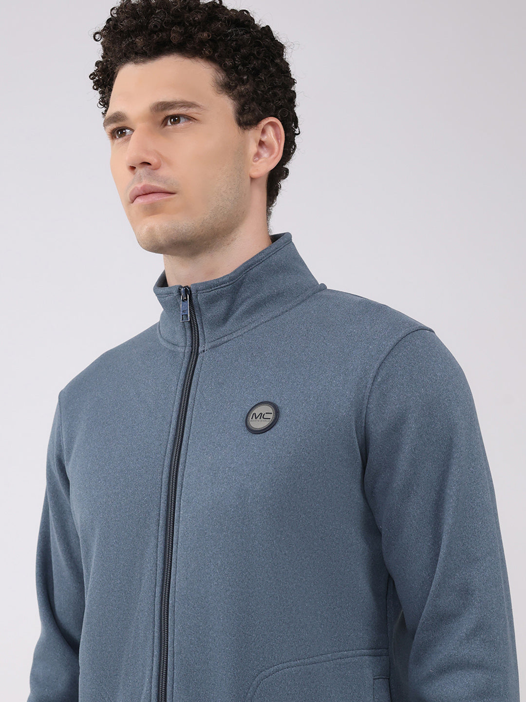 Men Blue Solid Round Neck Full Sleeve Winter Tracksuit