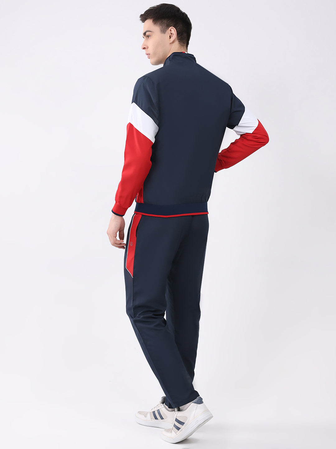 Men Navy Blue Solid Round Neck Full Sleeve Winter Tracksuit