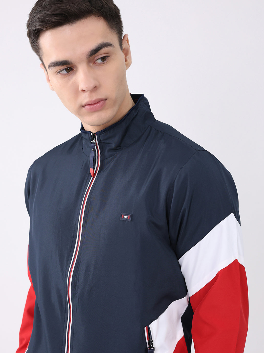 Men Navy Blue Solid Round Neck Full Sleeve Winter Tracksuit