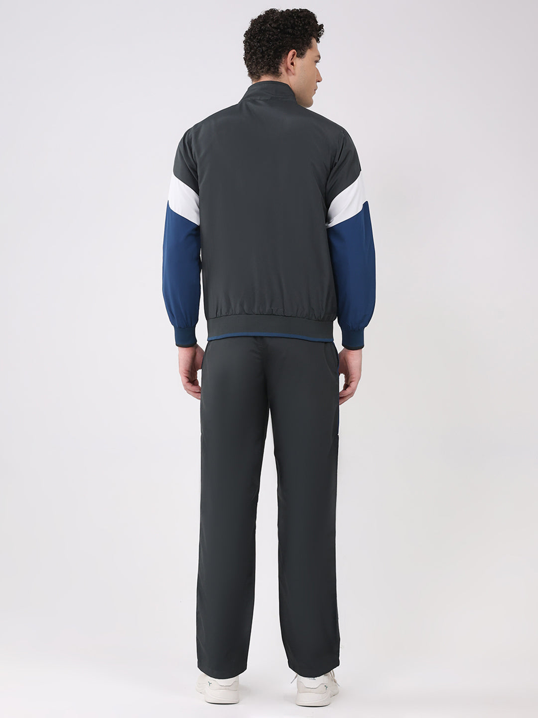 Men Grey Solid Round Neck Full Sleeve Winter Tracksuit