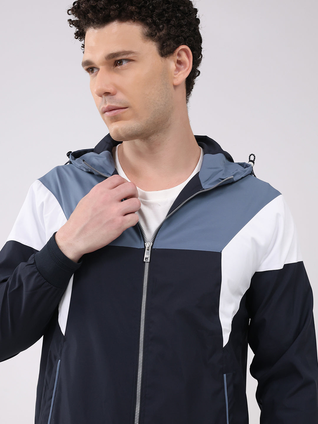 Men Blue Embroidered Round Neck Full Sleeve Winter Tracksuit