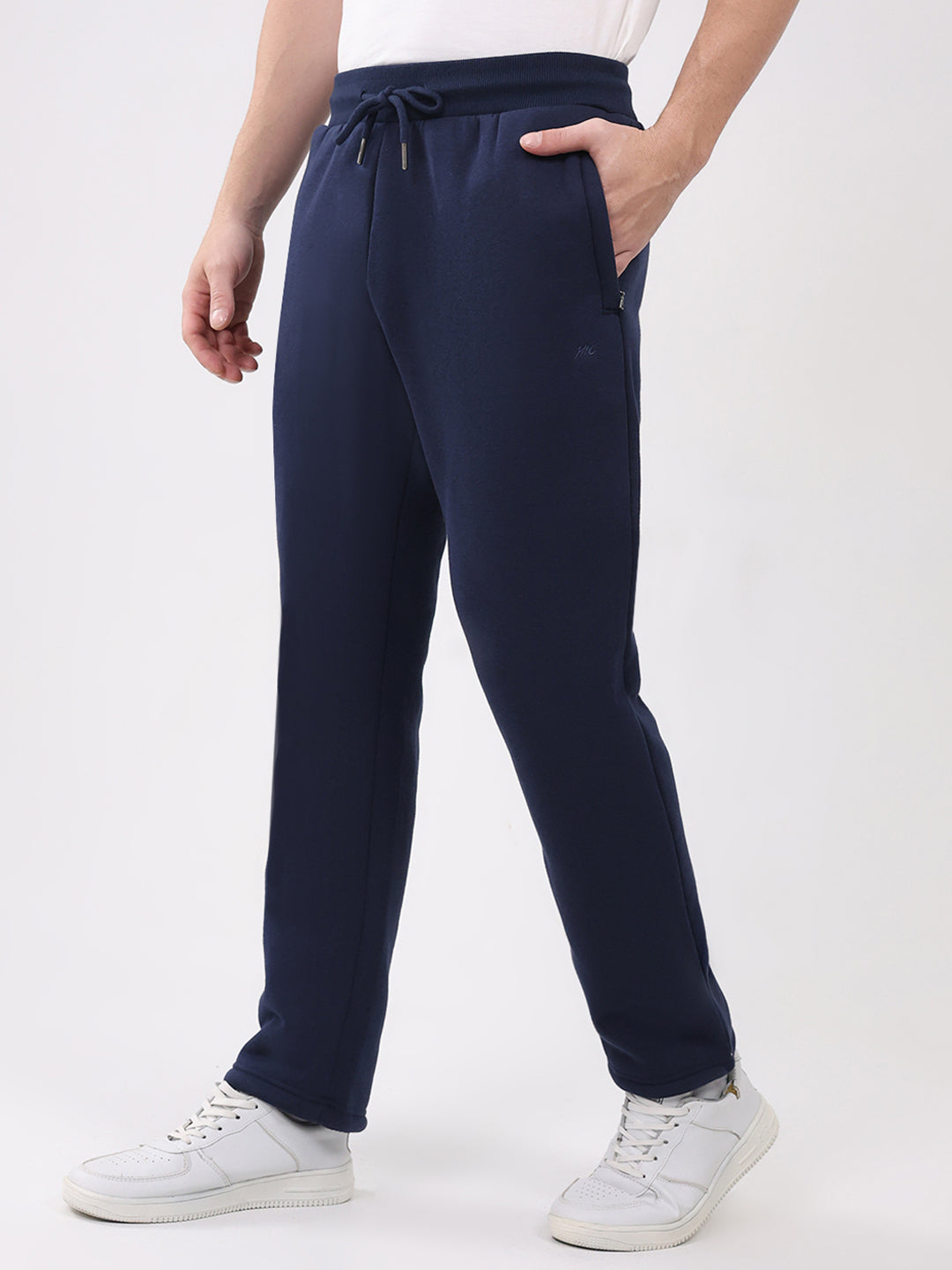 Men Blue Solid Round Neck Full Sleeve Winter Tracksuit