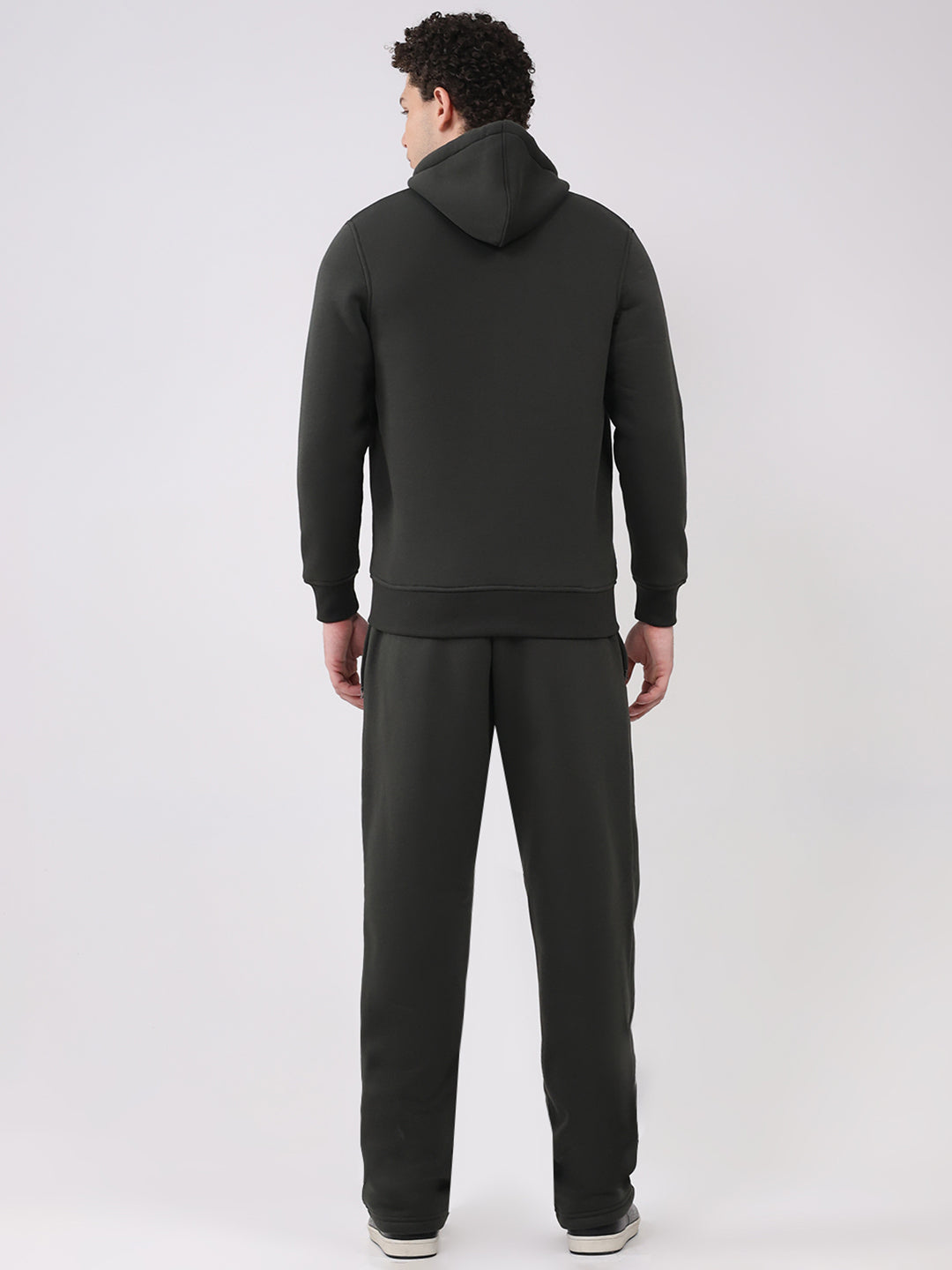 Men Olive Solid Round Neck Full Sleeve Winter Tracksuit