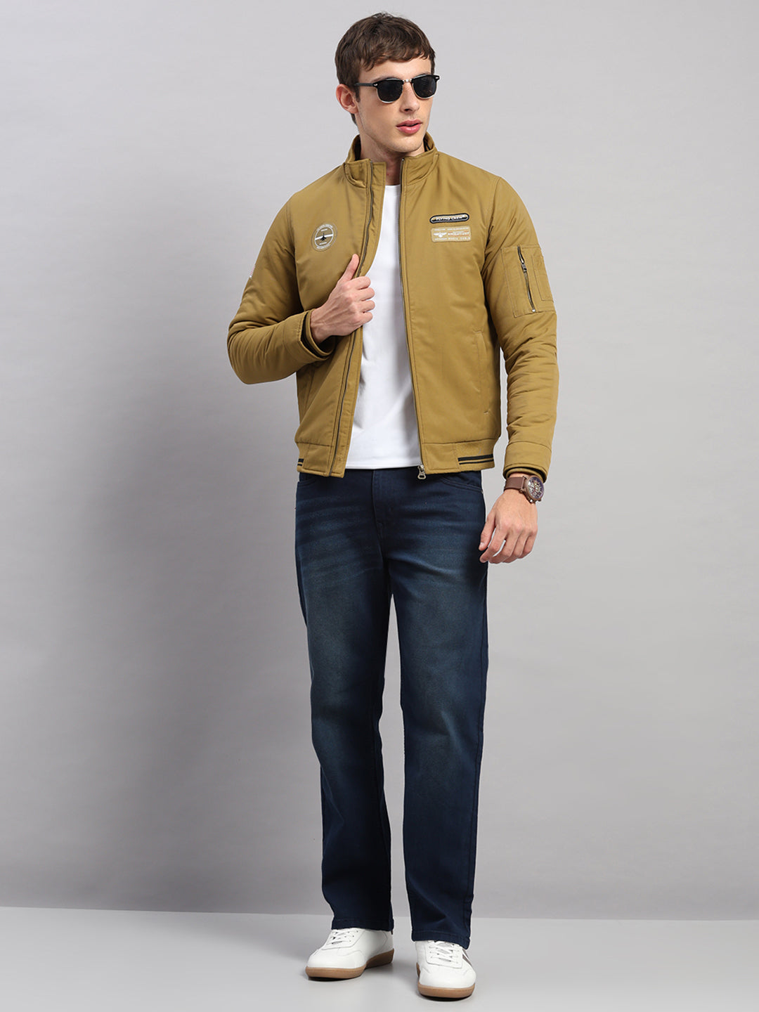 Men Mustard Solid Collar Full Sleeve Jacket