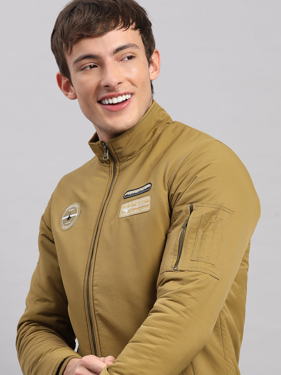 Men Mustard Solid Collar Full Sleeve Jacket
