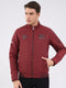 Men Maroon Solid Mock Neck Full Sleeve Jacket