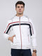 Men White Solid Hooded Full Sleeve Jacket