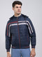 Men Navy Blue Solid Hooded Full Sleeve Jacket